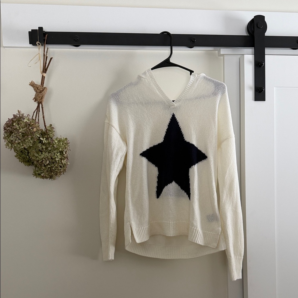 Women's White Sweater with Black Star Design